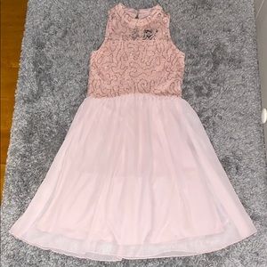 Formal pink dress.